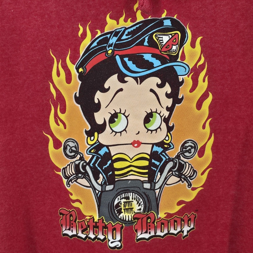 Betty Boop Womens Hoodie Large Motorcycle‎ Red Hood - Picture 3 of 8